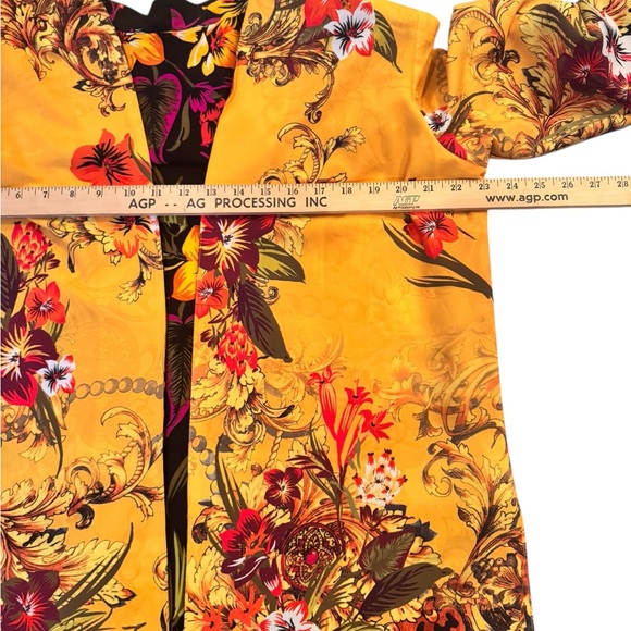Reversible Floral Kimono Jacket Black & Yellow Baroque Boho Resort Cover Up M/L - Picture 7 of 9